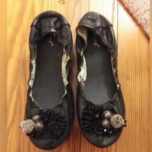 Black leather flats Sz-6.5
